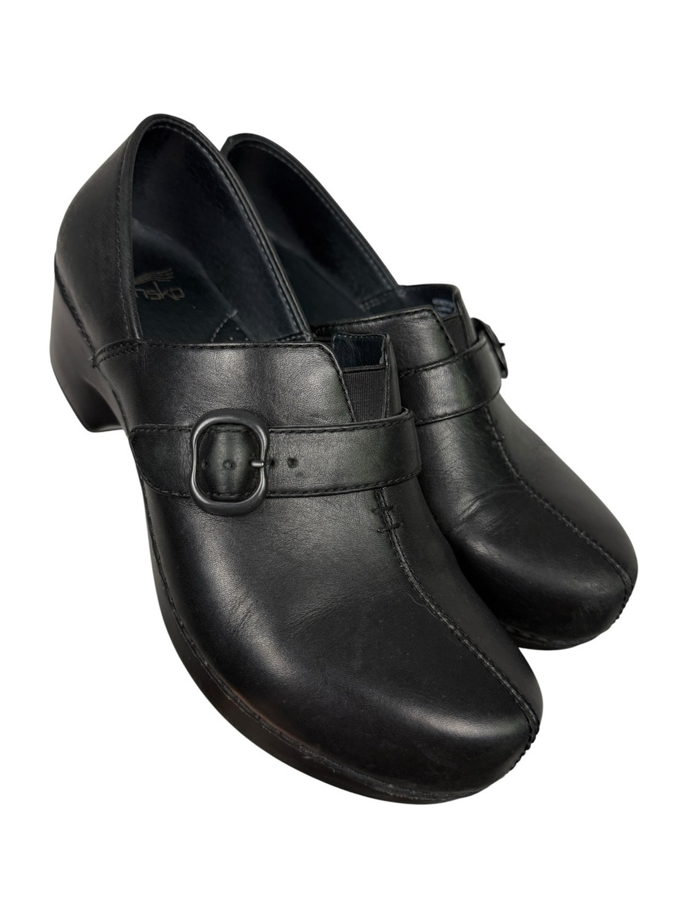 Dansko Classic Black Leather Strap Clogs